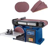 Scheppach 370W Bench Belt Sander, 0-45 Tilt Range, 150mm Sanding Disc Diameter, Incl. 3 x Sandpaper and 3 x Sanding Belt, 1.5m Cable Length, 230V - 2 Year Warranty