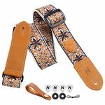 Nefelibata Guitar Strap,Double leather ends,Vintage Woven W/FREE BONUS-4 Picks+Strap Locks+Strap Button,Best Gift For Bass,Electric&Acoustic Guitars for Guitar(Vintage blue gold embroidery)