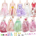 Doll Clothes and Accessories for 11.5 inch Dolls, Princess Dresses x2, Christmas Tree Mini, Short Dresses x3, fit Rainbow High Dolls, Shoes x10, Bracelets x5, Crowns x5, 25 PCS