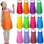 12-Pack Kids Aprons with Pockets, 12-Color Kitchen Apron Bulk with Adjustable Neck Strap, Chef Aprons, Art Craft Smocks for Children for Baking, Game, Birthday, Christmas, Halloween Party Supplies