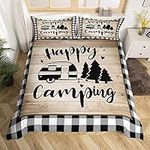 Homewish Black Plaid Bedding Set King Size for Kids Teens Adults RV Decor,Happy Camping 3pcs,Rustic Farmhouse Barn Car Quilt with 2 Pillowcases,Vintage, 104''x90'' (WWS11377ZMD-TJ_USk)