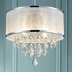 Bestier Modern Pendant Crystal Drum Chandelier Lighting Ceiling Light Fixture Lamp Dining Room Bathroom Bedroom Livingroom 4 E14 Bulbs Required D40cm x H40cm