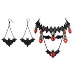 Halloween Bat Necklace Earrings Set Gothic Layered Bat Necklace Halloween Bat Dangle Earrings Vampire Jewelry for Women