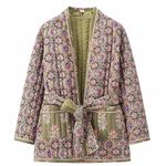 Quilted Jackets for Women UK Cotton Puffer Jacket Women Floral Print Ethnic Style Short Padded Coats Ladies Open Front Comfortable Cardigans Outerwear Fall Winter Coat for Women Outer Jacket