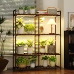 Bamworld Plant Stand with Grow Lights for Indoor Plants Wood Plant Shelf 4 Tier Large Flower Stand for Mutiple Plant Holder Rack for Patio Living Room Balcony