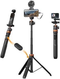 K&F CONCEPT 62'' Phone Selfie Stick Tripod, 2-in-1 Lightweight Extendable Cellphone Tripod Stand with Remote Compatible with GoPro MAX2/Insta360 X5/X4, DJI OSMO 360 Pocket 3 Action iPhone 17