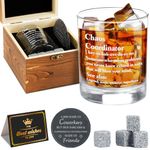 Chao Coordinator Whiskey Gifts Set for Men,Novelty Coworker Leaving Gift For Colleague Boss Co-worker Friends, Farewell Gift for Men-11Oz Old Fashioned Whiskey Glass & Wood Box & Coaster & Stone