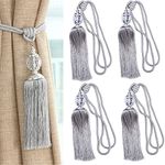 DARENYI 4 Pcs Curtains Tieback Tassel Curtain Tiebacks Rope Silver Curtain Holdback Braided Tie Backs Curtain Holder for Living Room Bedroom Decorative Drapery