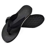 KuaiLu Flip Flops Womens Cloth Strap Arch Support Summer Wide Fit Beach Pool Thong Sandals Yoga Memory Foam Cushion Slip On Shower Fabric Non Slip Orthotics Plantar Fasciitis FlipFlops Black 6.5