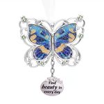 Laraine Butterfly Hanging Ornaments Charm Mom Mother's Day Butterfly Wind Chime Ornament Charm with Metal Heart Gifts for Mom Grandma Aunt Birthday (Blue, Find Beauty in Every Day)