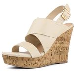 Allegra K Women's Wood Strappy Platform Wedge Sandals Beige 5 UK/Label Size 7 US