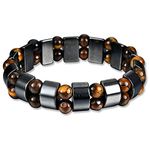 Young & Forever Gift Valentine Gift Healing Hematite Stone Bracelet For Weight Loss Double Tiger Eye Magnetic Therapy Health Care Hematite Stones Tiger's Eye Beads Bracelet/Stress Relief Healing Chakra/Wealth & Good Luck Bracelet Stretch Bracelet For Unisex