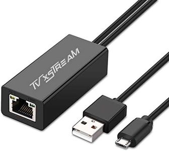 TV xStream Ethernet Adapter (Black) for Chromecast Ultra/2/1/Audio, Google Home Mini, Firesticks Media Streaming Devices, Micro USB to RJ45 Ethernet Adapter with USB Power Supply Cable (3.3ft)