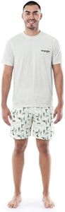 Wrangler Men's Jersey Top and Micro-Sanded Cotton Shorts Pajama Sleep Set, Cream/Cactus, X-Large