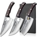 Topfeel 3PCS Butcher Knife Set Hand Forged Chef Knife Boning Knife, High Carbon Steel Meat Cutting Knife for Kitchen Camping BBQ…