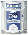 Johnstone's - Quick Dry Gloss Primer Undercoat - Brilliant White - Water Based - Interior Wood & Metal - Fast Drying - Low Odour - Dry in 1-2 Hours - 13m2 Coverage per Litre - 0.75 L