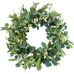 Weldomcor Green Eucalyptus Wreath for Front Door, 20 Inch Artificial Eucalyptus Leaves Wreath with Berries, Summer Greenery Wreath for Wall Window Festival Farmhouse Garden