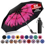 Trenovo Ultra Windproof Travel Umbrella - 2023 Pro-Series Automatic Compact Folding Umbrellas for Rain [Light, Portable, Durable, Superior], Updated Waterproof Tech & 9 Reinforced Ribs, Wind Resistant Double Canopy, Slip-Proof Handle, Small Umbrella for Backpack, Car, Purse (Sugared peach)