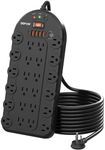 DEPOW Power Strip, 24 AC Outlets (1875W/15A) with 6 USBs (2 USB-C Ports), ETL Listed, Surge Protector (3,400 Joules), 8 Ft Heavy Duty Flat Plug Extension Cord, Wall Mountable for Home, Office, Black