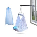 Beetot New Born Baby Swing Cradle (Jhula) Set | Cradle Swing, Mosquito Net, Spring, Triangle Hanger, Window Hanger | Weight Capacity Up To 20Kg | Age From 0-12 Months | Jhula (Floral Blue) - Cotton