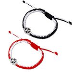 2pcs Soccer Bracelets, Adjustable Braided Football Bracelet Stylish Soccer Fans Accessories for Men Women Boys Girls (Black & Red)