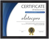 eletecpro 8.5x11 Diploma Certificate Frame, Picture Frame Made of Solid Wood with Glass Cover, Display 8.5x11 for Wall or Tabletop Display, Black