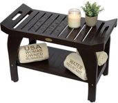 DecoTeak Tranquiity 30 Inch Brown Waterproof Teak Wood Shower Bench Stool Seat Chair for Inside Shower Provides Safety, Storage, and Organization for Bathroom Accessories