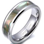 JewelryWe 6mm Comfort Fit High Polish Tungsten Carbide Ring with Abalone Shell Inlay Women's Wedding Band Engagement Ring : UK Size - Q