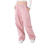 Rolanko Girls Cargo Pants Wide Leg Streetwear Kids Pants with Pockets Trendy Jogger Trousers (Pink, 10-12)
