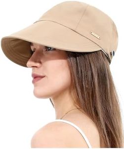 Chapeau de Soleil Femme avec Trou pour Queue de Cheval Ultra Large Bord UV50+ Bob de Plage Imperméable à Séchage Rapide(Kaki)