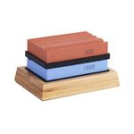 Sharpening Stones for Wood Carving Tools - Whetstones Carvers Sharpener -Gouge Stone 400 & 1000 Grit with Removable Nonslip Pads and A Bamboo Base, Blue Red, 5.9×4.1×3.7 in (TP-201215A2)