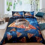 Loussiesd Kids Cartoon Sloth Bedding Set Cute Animal Pattern Comforter Cover for Kids Adult Galaxy Glitter Duvet Cover Pizza Print Bedspread Cover Room Decor 2Pcs With 1 Pillow Case Single Size