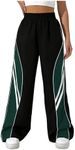 GORGLITTER Women's Y2k Elastic High Waisted Baggy Track Pants Vintage Wide Leg Parachute Trousers Green and Gray Small