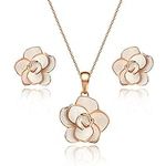 Rose Flower Necklace Earrings Set f