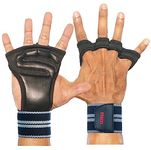 19.ten Leather Grippy Unisex Palm Protector Gym Exercise Fitness Workout Power Lifting Training Gloves Zero Sweat With Wrist Support (Grey Line Grips, Large)