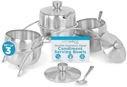 Internet's Best Condiment Serving Bowls with Lids and Spoons - Sauce and Dip Containers with Holder - Perfect for Spices, Dipping Sauces, & Condiments - Catering & Hosting - Stainless Steel, Set of 3