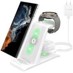 Wireless Charger for Samsung 3 in 1 Charging Station for Galaxy Watch 7/6/5/4 FE Galaxy S24/Ultra/S24+/S23/Note 22/10/Z Flip 6/5/4 Fold 6/5/4 Galaxy Buds 3/2/2 Pro/Live Multiple Devices