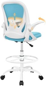 Primy Drafting Chair Tall Office Chair with Flip-up Armrests Executive Ergonomic Computer Standing Desk Chair with Lumbar Support and Adjustable Footrest Ring(Blue)