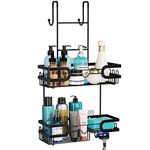 HapiRm Shower Caddy Hanging - 2 Tier Bathroom Shelf Over the Door with Soap Holder and 14 Hooks for Shampoo, Towel, Bath Ball, Razor, Shower Shelf Shower Organizer No Drilling, Black