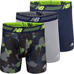 New Balance Men's 6" Boxer Brief Fly Front with Pouch, 3-Pack, Pigment/Steel/Camo, Large