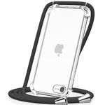 CAROKI Crossbody Case for iPhone SE 3 2022/SE2/7/8,Necklace Mobile Phone Cover with Cord Strap for iPhone SE3 Clear Transparent TPU Soft iPhone SE 2022 Cover Holder with Neck Cord Lanyard Strap-Black