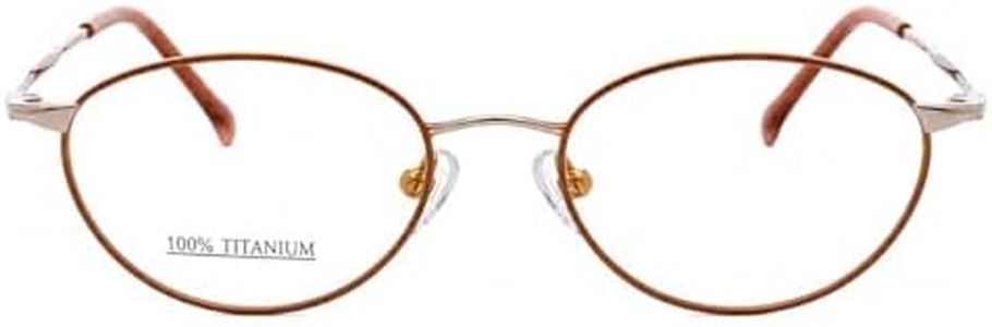 Hit Notion Optical Eyewear - Oval Shape, Titanium Full Rim Frame - for Women or Men Prescription Eyeglasses RX, Shiny Gold Brown