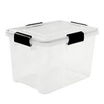 Iris Ohyama, Air tight plastic storage box with lid and closing clips, 20L, Set of 1, Stackable, BPA Free, Bedroom, Shed, Living room, AT-SD, Clear