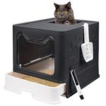 Foldable Cat Litter Box with Lid, Enclosed Cat Potty, Top Entry Anti-Splashing Cat Toilet, Easy to Clean Including Cat Litter Scoop and 2-1 Cleaning Brush (Black) Large