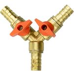 Y Shape 3 Way Hose Connector with Stainless Steel Hose Clips, Ball Valve Fitting 3 Way Shut Off Union Intersection, Split Brass 3/8"/10mm Hose Barb Water Oil & Gas to Garden Watering Construction