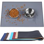 VIVAGLORY Dog Food Mat, Cat Dog Feeding Mat, Waterproof Non-Slip Food Grade Silicone Mat Placemat with Raised Edge, Anti-Messy Pet Bowl Mat for Food and Water, Grey, L(60x40cm)