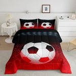 Feelyou Football Comforter Set Soccer Ball Pattern Bedding Set for Kids Boys Girls Sports Theme Decor Comforter Competitive Games Quilt Set Bedroom Collection 3Pcs Queen Size