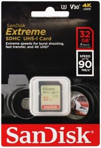 SanDisk 32GB Extreme SDHC UHS-I Memory Card - 90MB/s, C10, U3, V30, 4K UHD, SD Card - SDSDXVE-032G-GNCIN