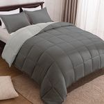 Basic Beyond Queen Comforter Set - Fluffy Comforter Queen Set for All Seasons - Reversible Dark Grey Comforter Set for Mens - 3 Pieces (1 Comforter + 2 Pillow Shams) - Dark Gray/Grey