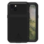 LOVE MEI for iPhone 15 Plus Case, Military Heavy Duty Shockproof Dust/Dirt Proof Waterproof Hybrid Aluminum Metal+Silicone+Tempered Glass Full Body Case Hard Cover for iPhone 15 Plus (Black)